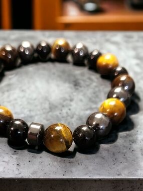 Triple Protection Bracelet: Tiger Eye, Obsidian; and  Hematite Bead Bracelet